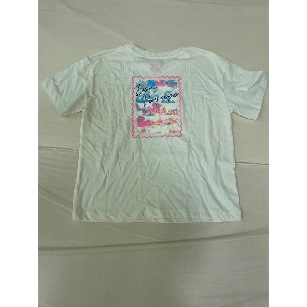 Cat & Jack Boys XL 14 White Bon Voyage Stamp Graphic Pocket Relaxed T-Shirt NWT